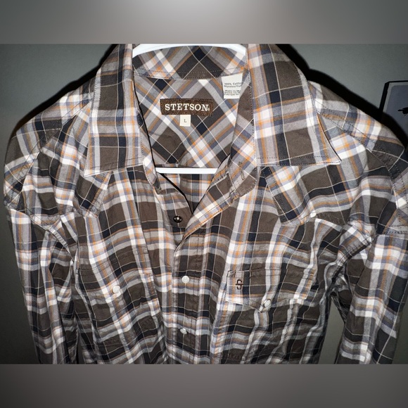 Stetson Long Sleeve Plaid Button Shirt Men’s Large - Picture 5 of 6